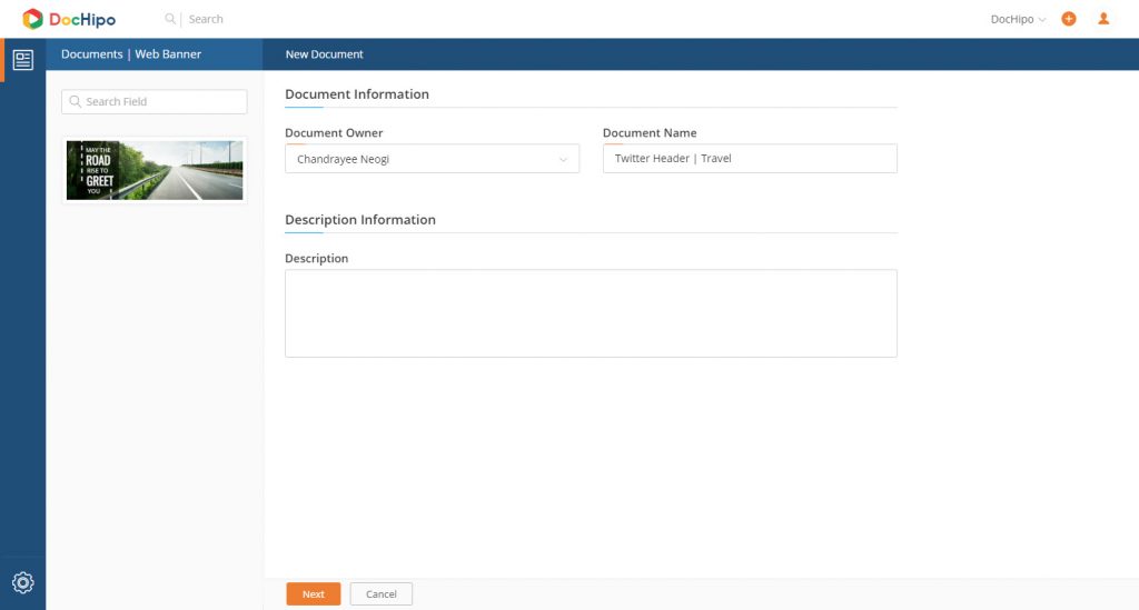Create Twitter header on DocHipo editor