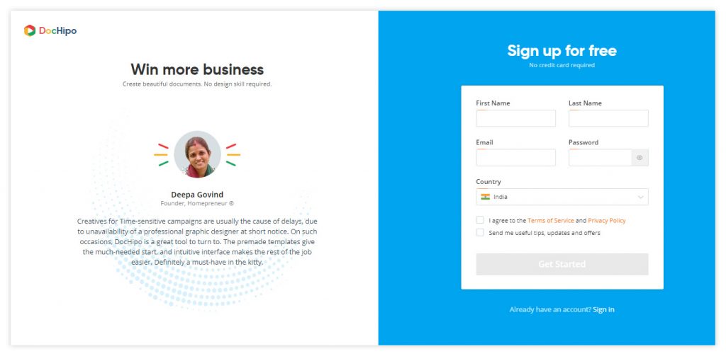 Signup Page DocHipo (Templates for Travel Business)