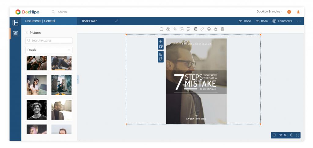 Book Cover templates in DocHipo: Workspace for customization