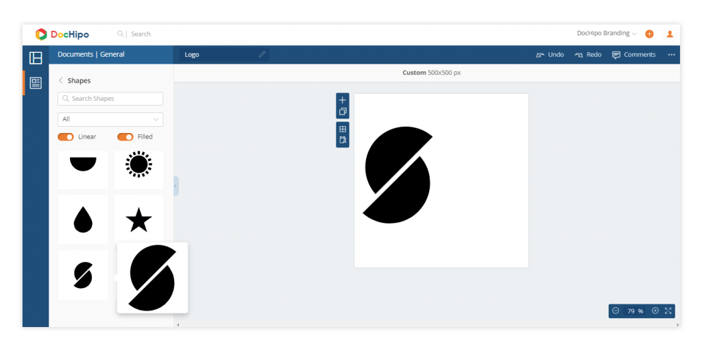 DocHipo workspace for creating a logo for Joe's brand