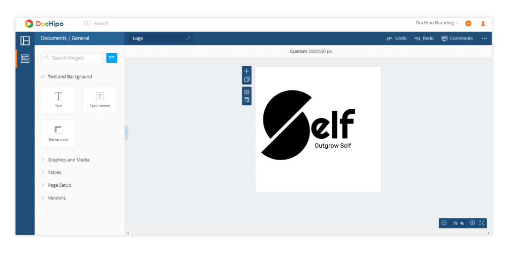 DocHipo workspace for creating a logo for Joe's brand
