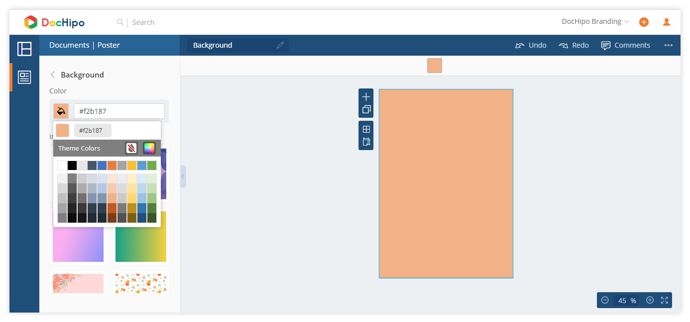 Creating a background in DocHipo workspace.