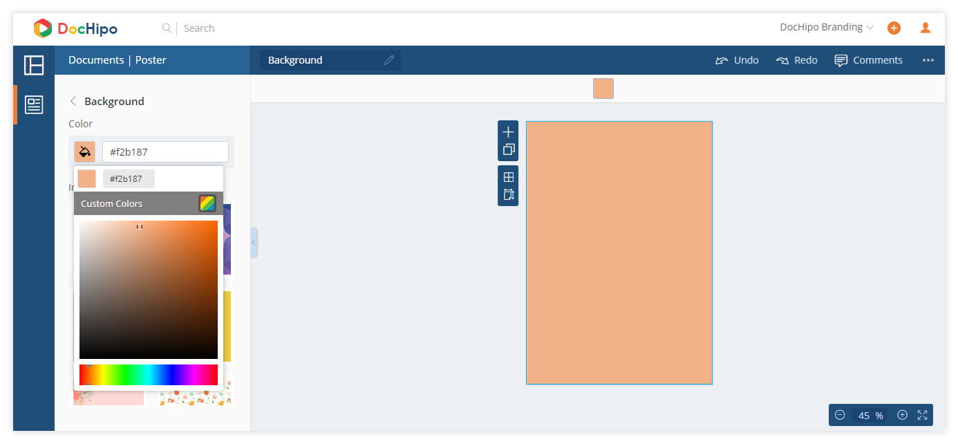 Creating a background in DocHipo workspace.