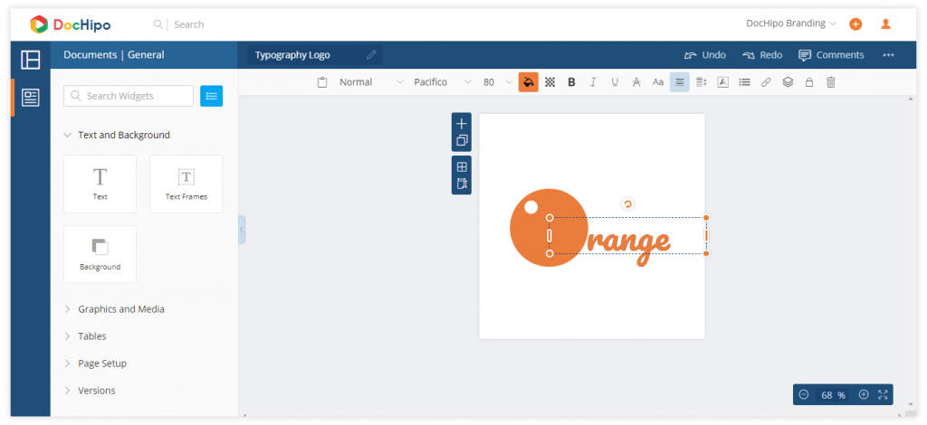Create your typography logo at DocHipo- workspace (Shapes and Fonts)