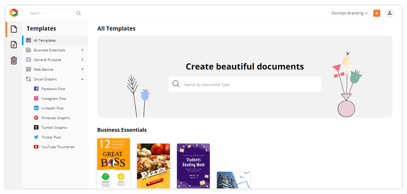 Text Frames in DocHipo: landing page