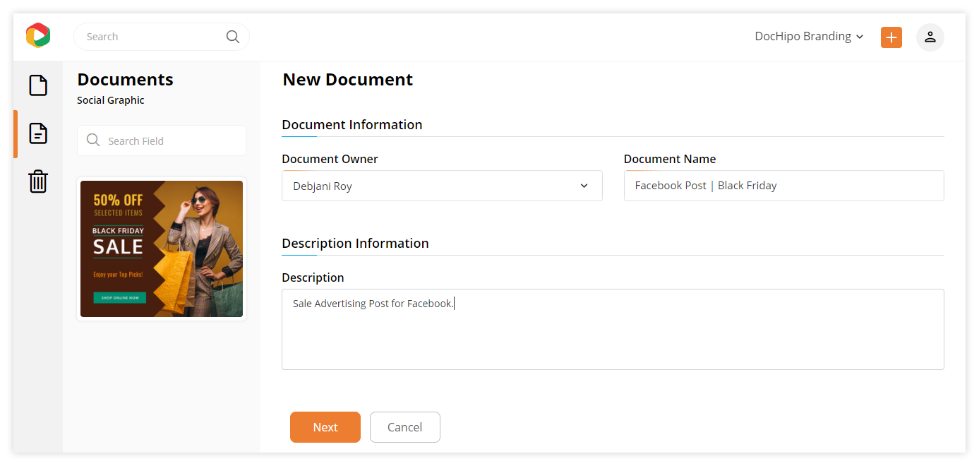 Text Frames in DocHipo: Document information