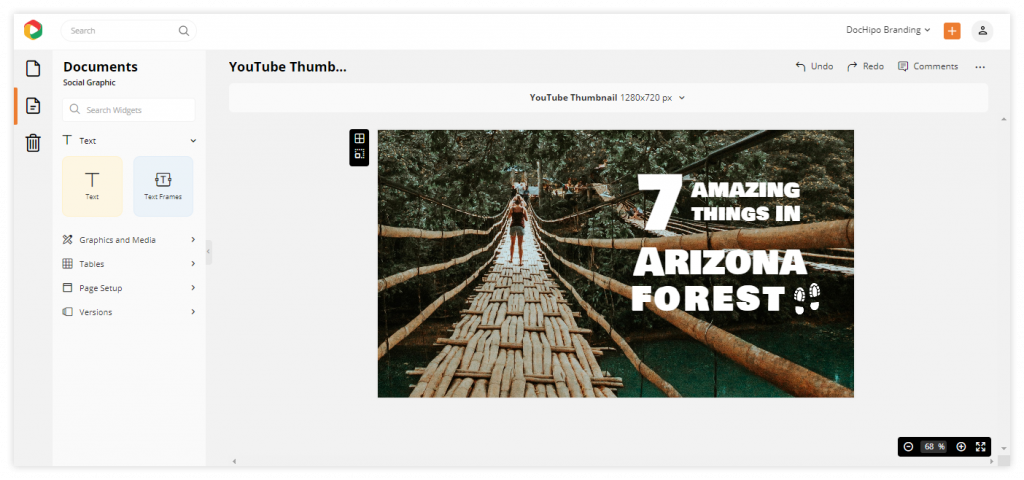 Workspace for customizing the template for YouTube Thumbnail.