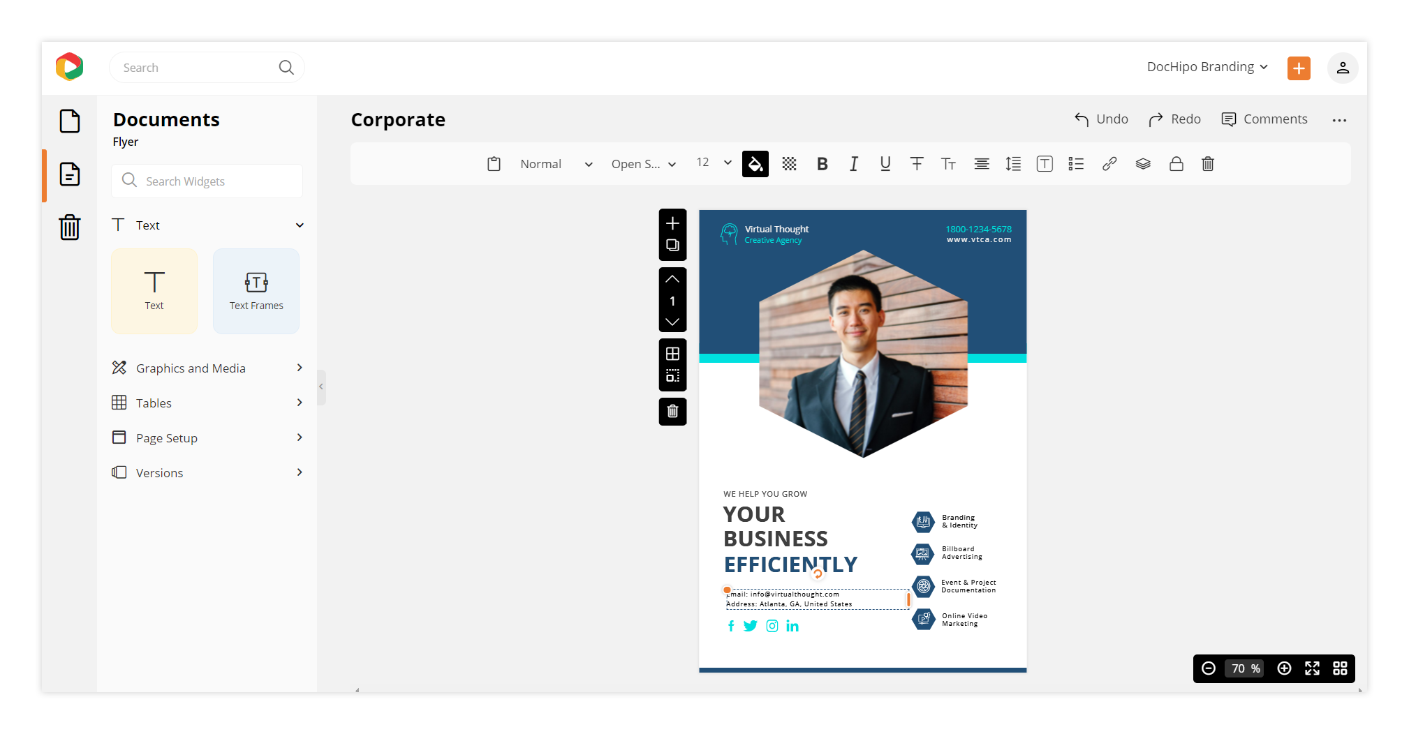 Templates for flyer design: DocHipo's Editor.