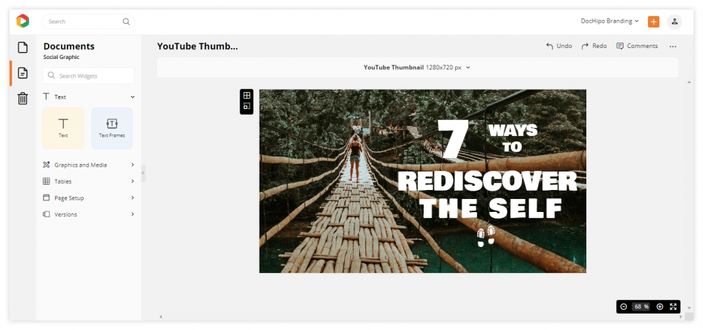 Workspace for customizing the template for YouTube Thumbnail.