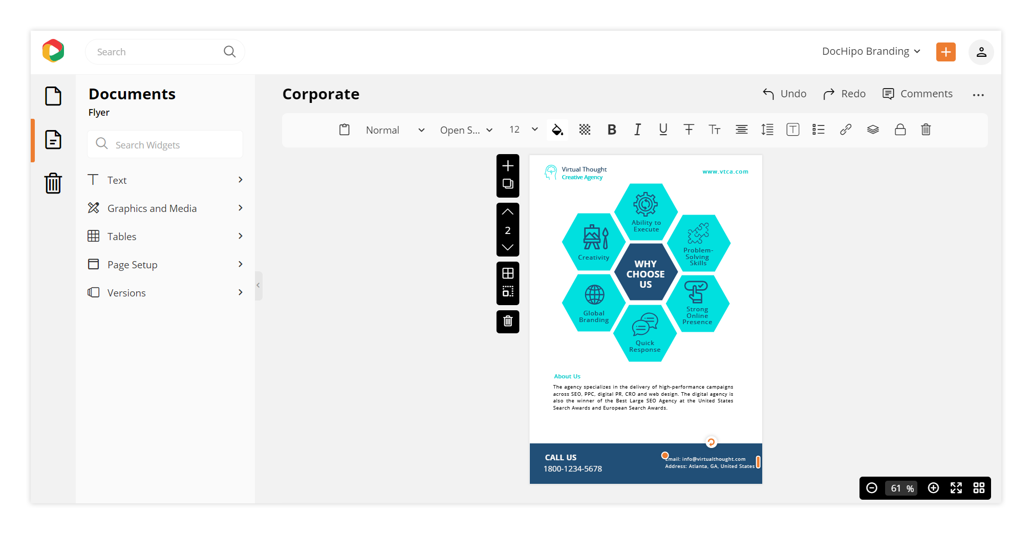 Templates for flyer design: DocHipo's Editor.