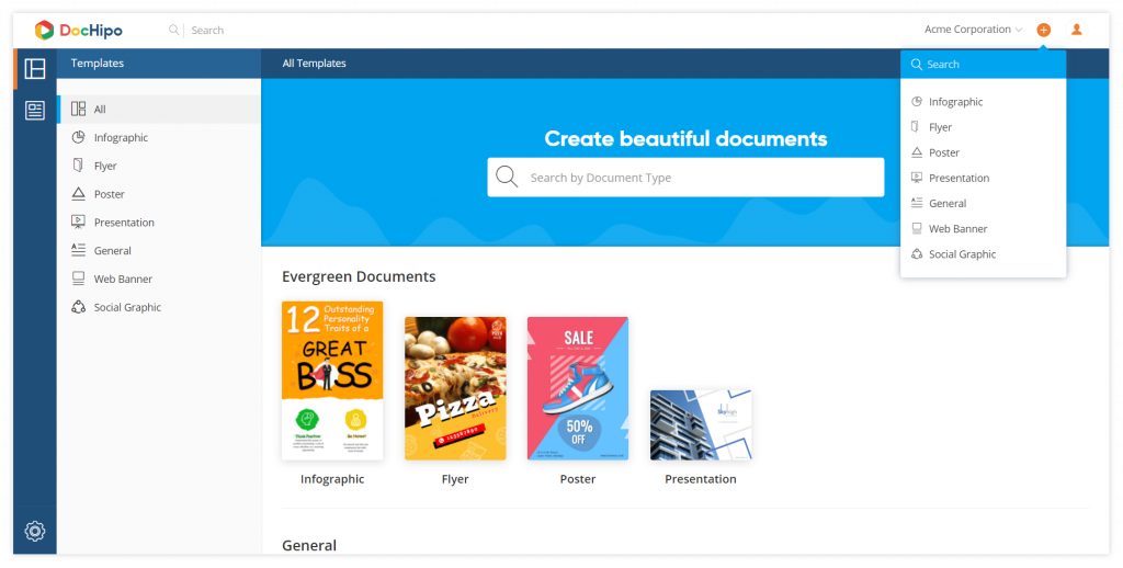 New UI design: Create Document (Before)