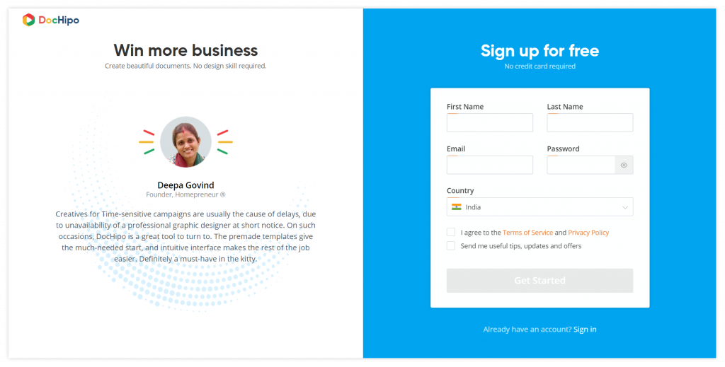 New UI design: Sign-Up (Before)