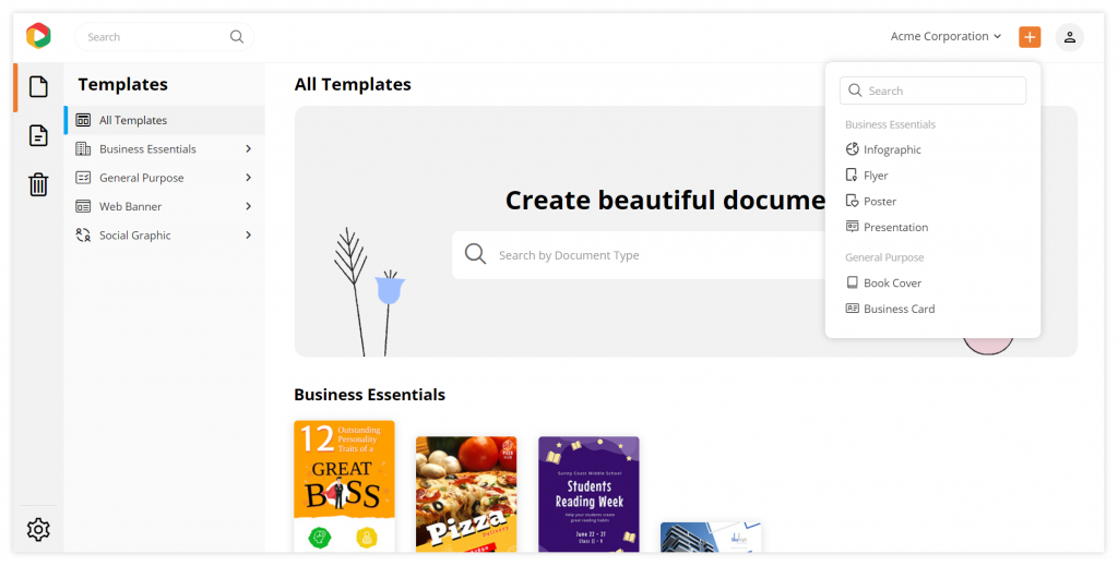 New UI design: Create Document (After)
