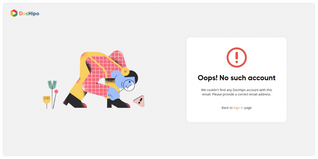 New UI design: If someone enters the wrong email (After)