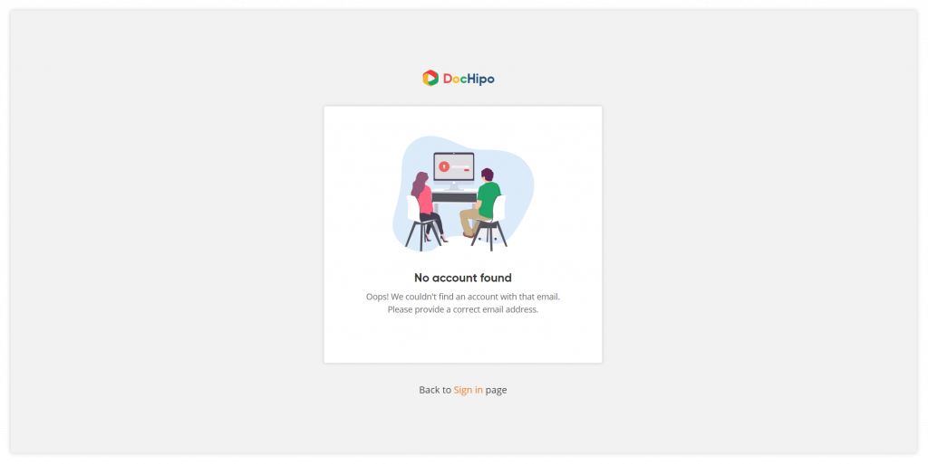 New UI design: If someone enters the wrong email (Before)