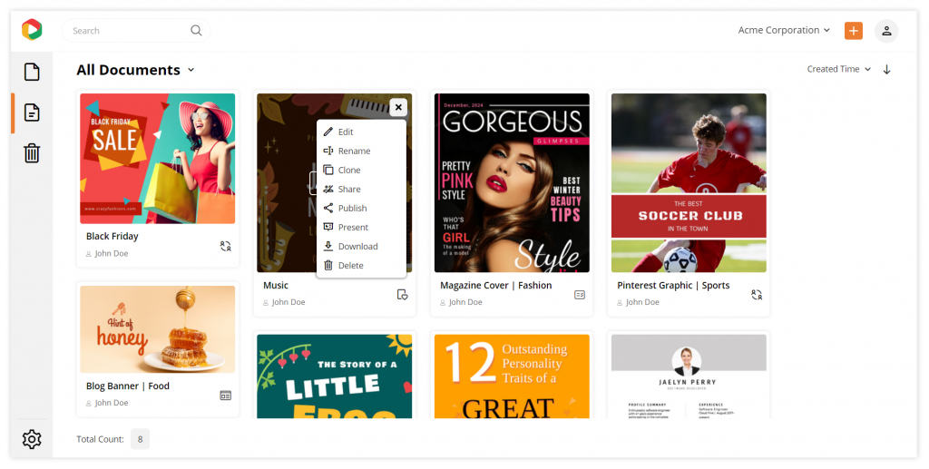 New UI design: Documents page options (After).