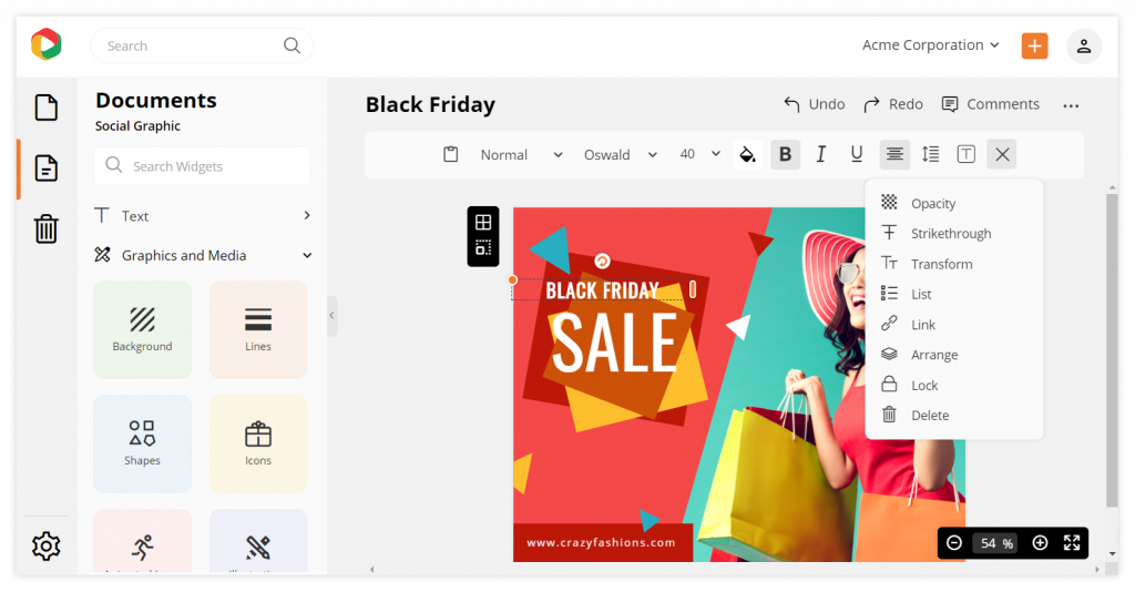New UI design: Text widget options (After)