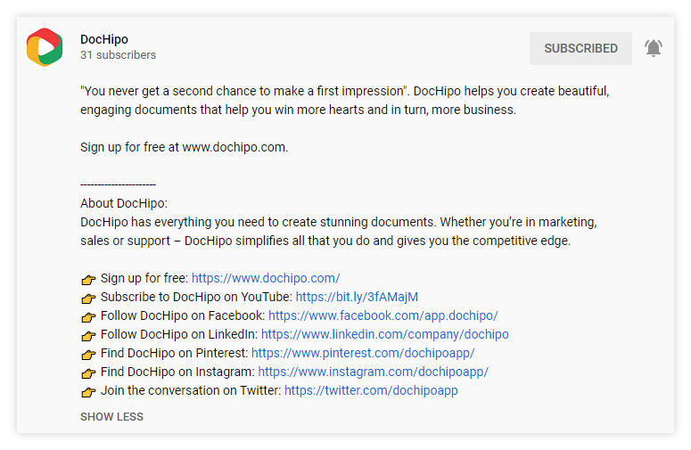 YouTube video description