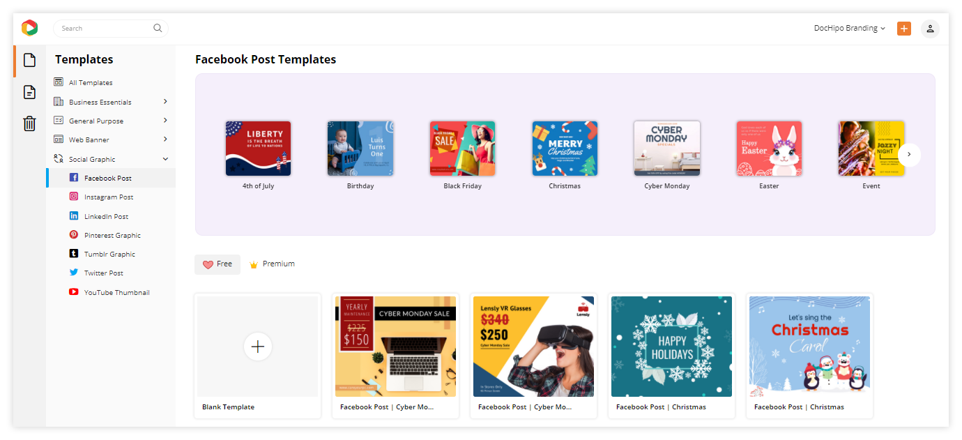 Selecting Facebook post templates
