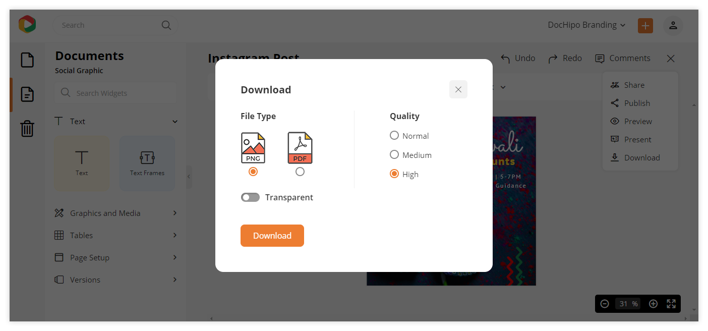 DocHipo for Instagram Post Template: Download options