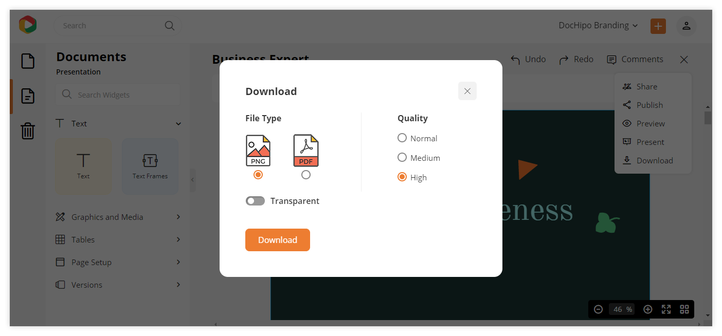 Downloading the presentation template.