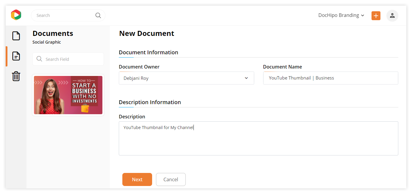 Remove background: Document information page
