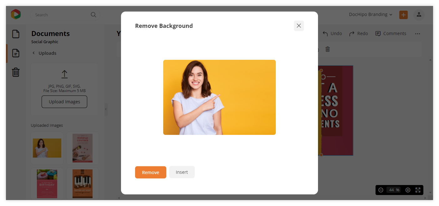 Remove background: DocHipo Editor's remove background options