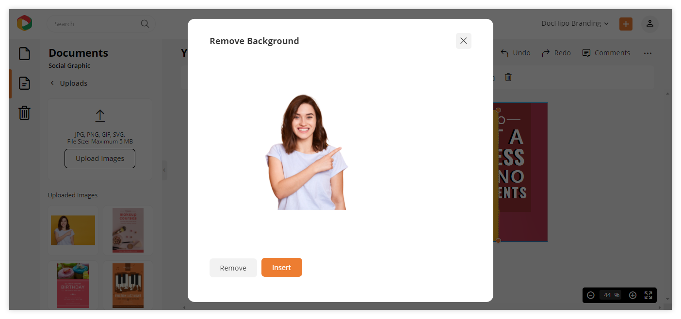 Remove background: DocHipo Editor's remove background options