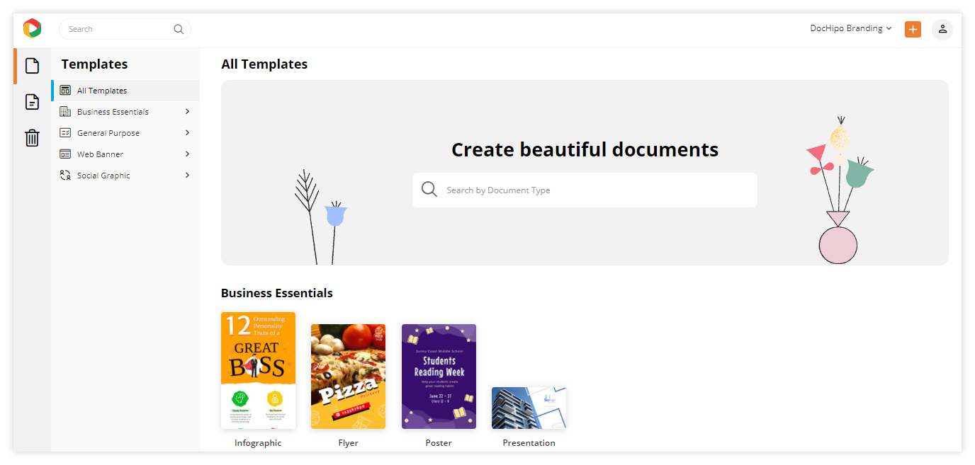DocHipo: Entering the Landing page to start designing.