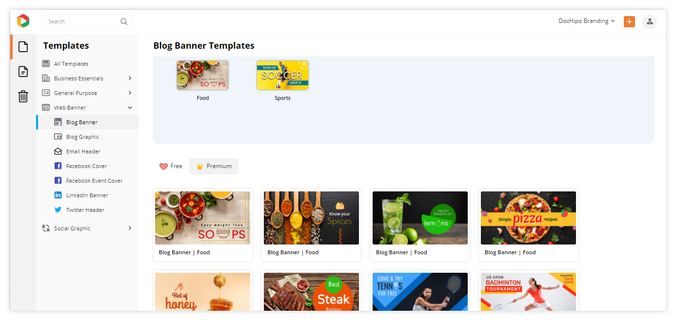 Selecting a web banner template for your food blog.