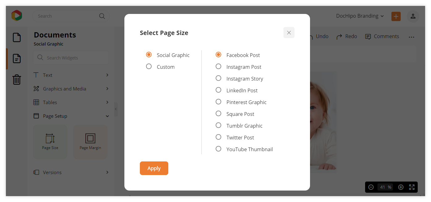 Selecting the page size of your design document