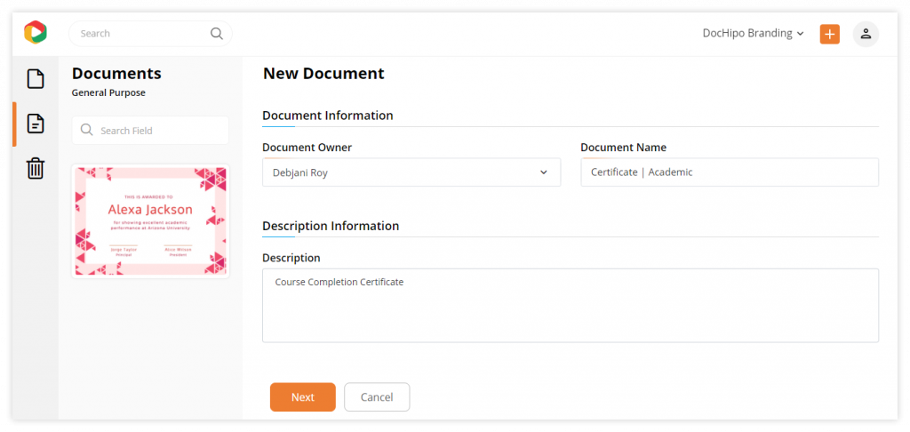 DocHipo: Document Information Page