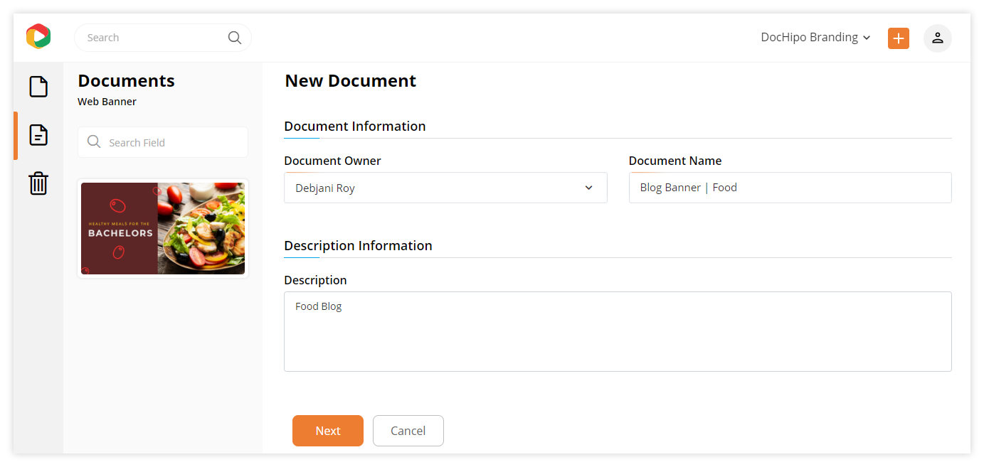 Document information of the document related to your food blog.