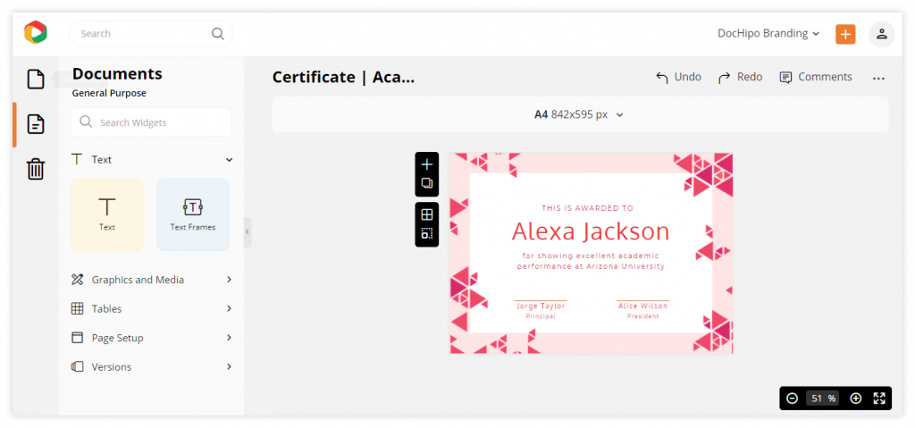 DocHipo: Editing a Certificate