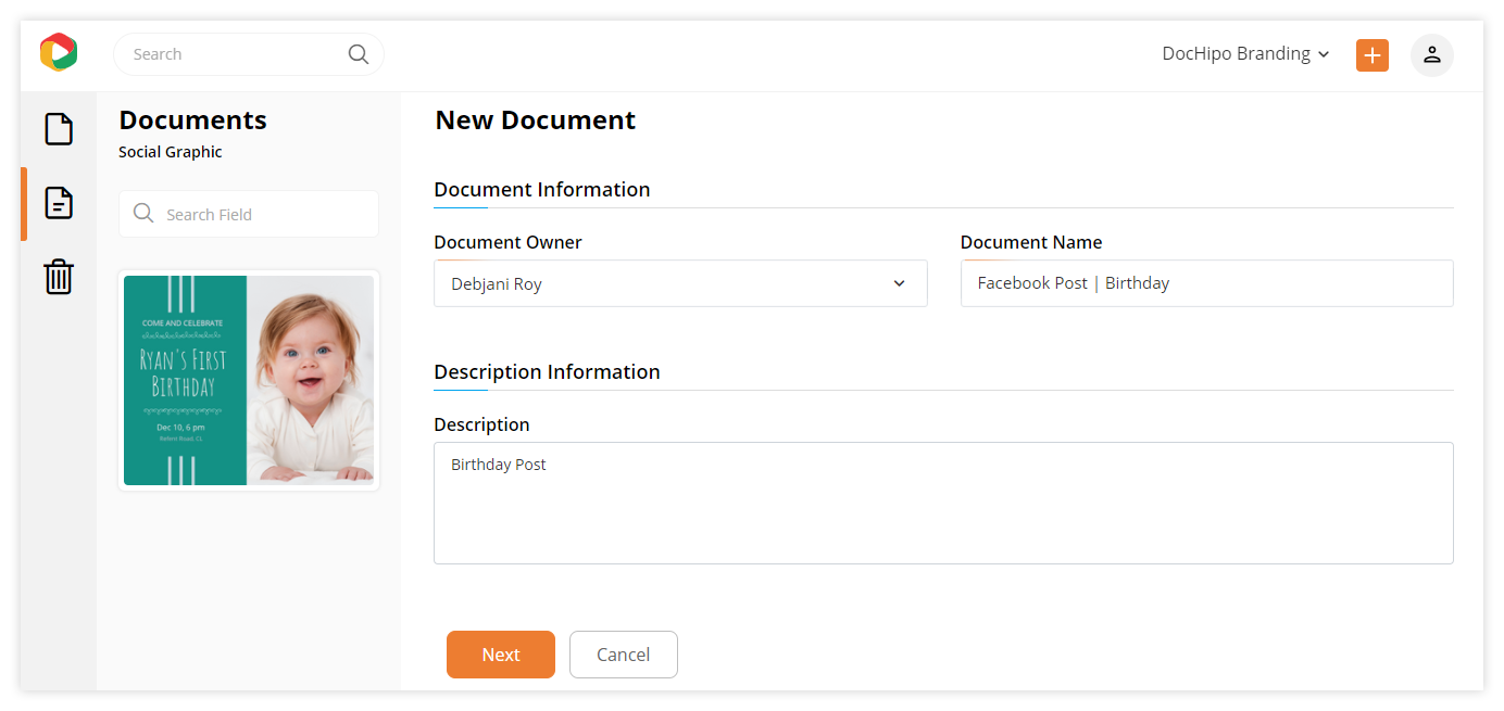 Document information page to write about your design