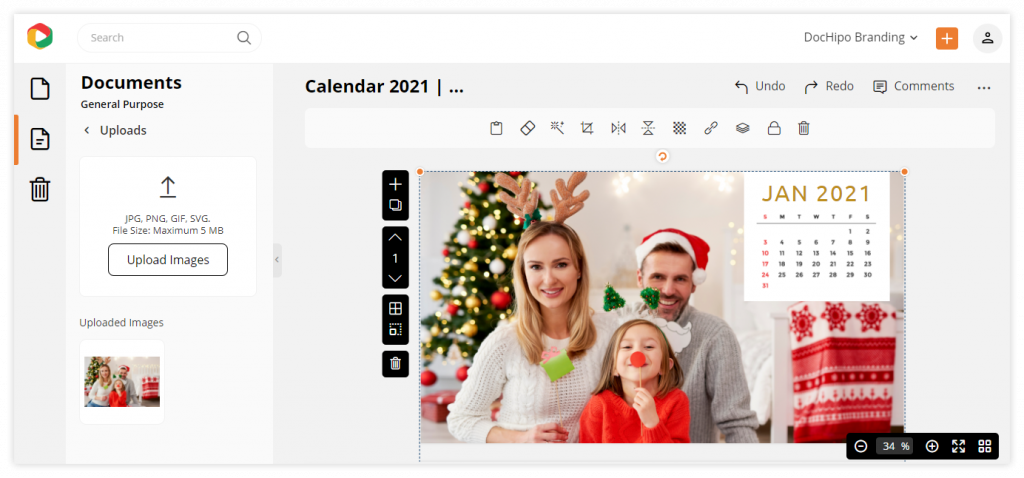 Personalized Calendar Templates from DocHipo: Placing the uploaded picture on the template