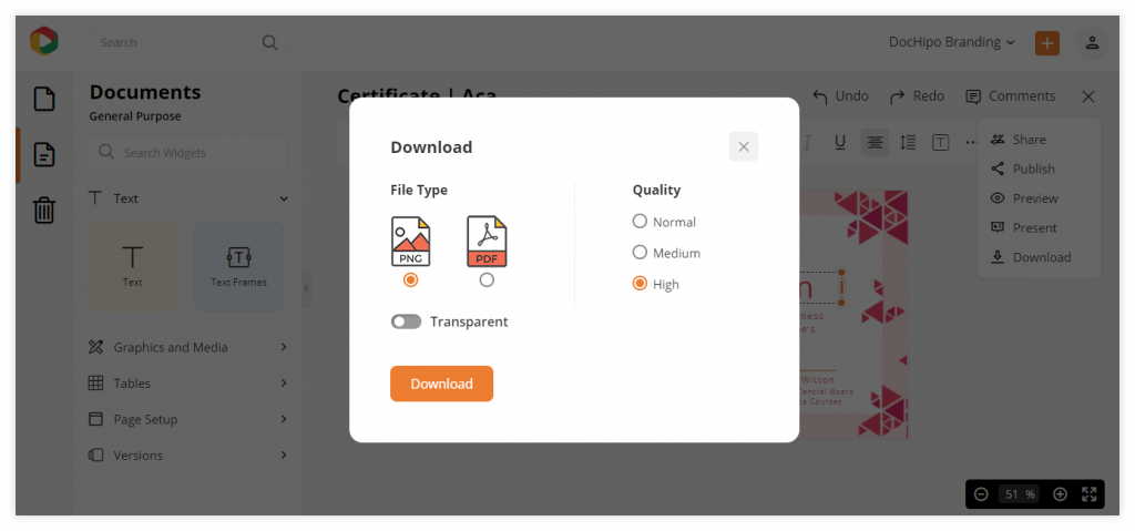 DocHipo: Downloading the Certificate