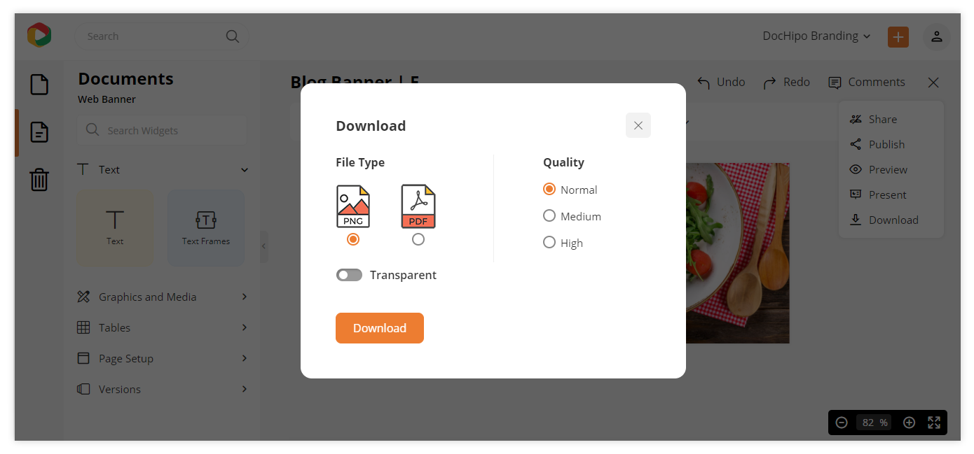 Downloading the document to use it on your food blog.
