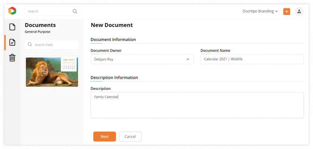 Personalized Calendar Templates from DocHipo: Document Information Page