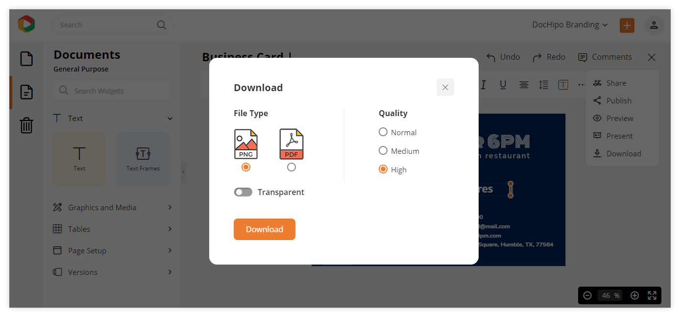 Business card document download.