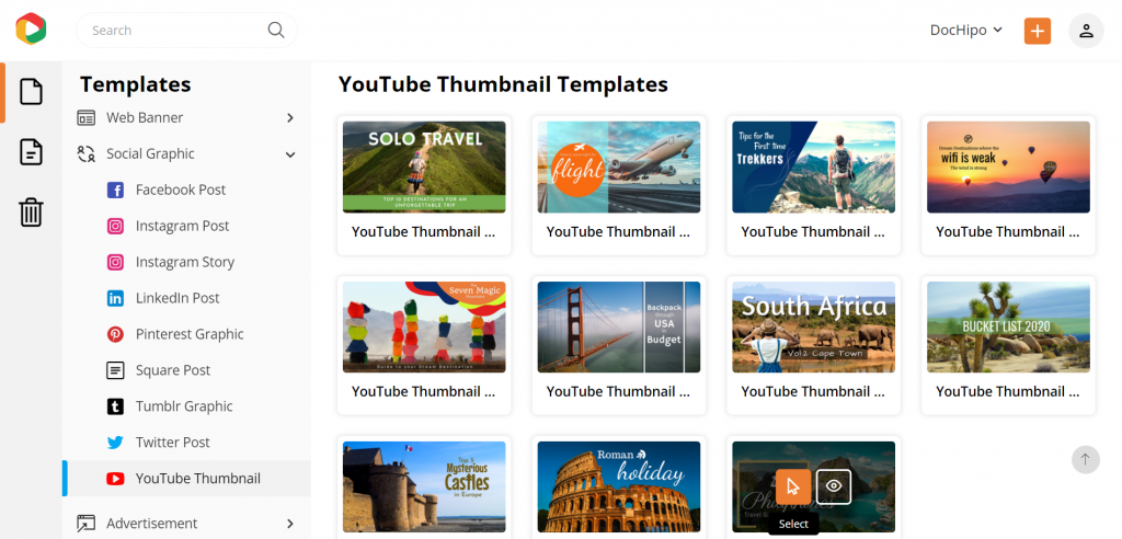 Select YouTube Thumbnail Templates