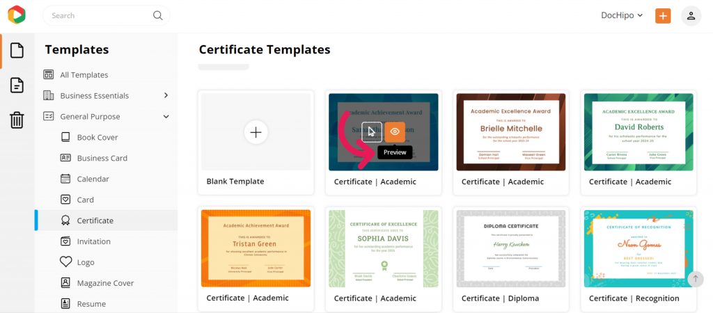 Preview Certificate Template