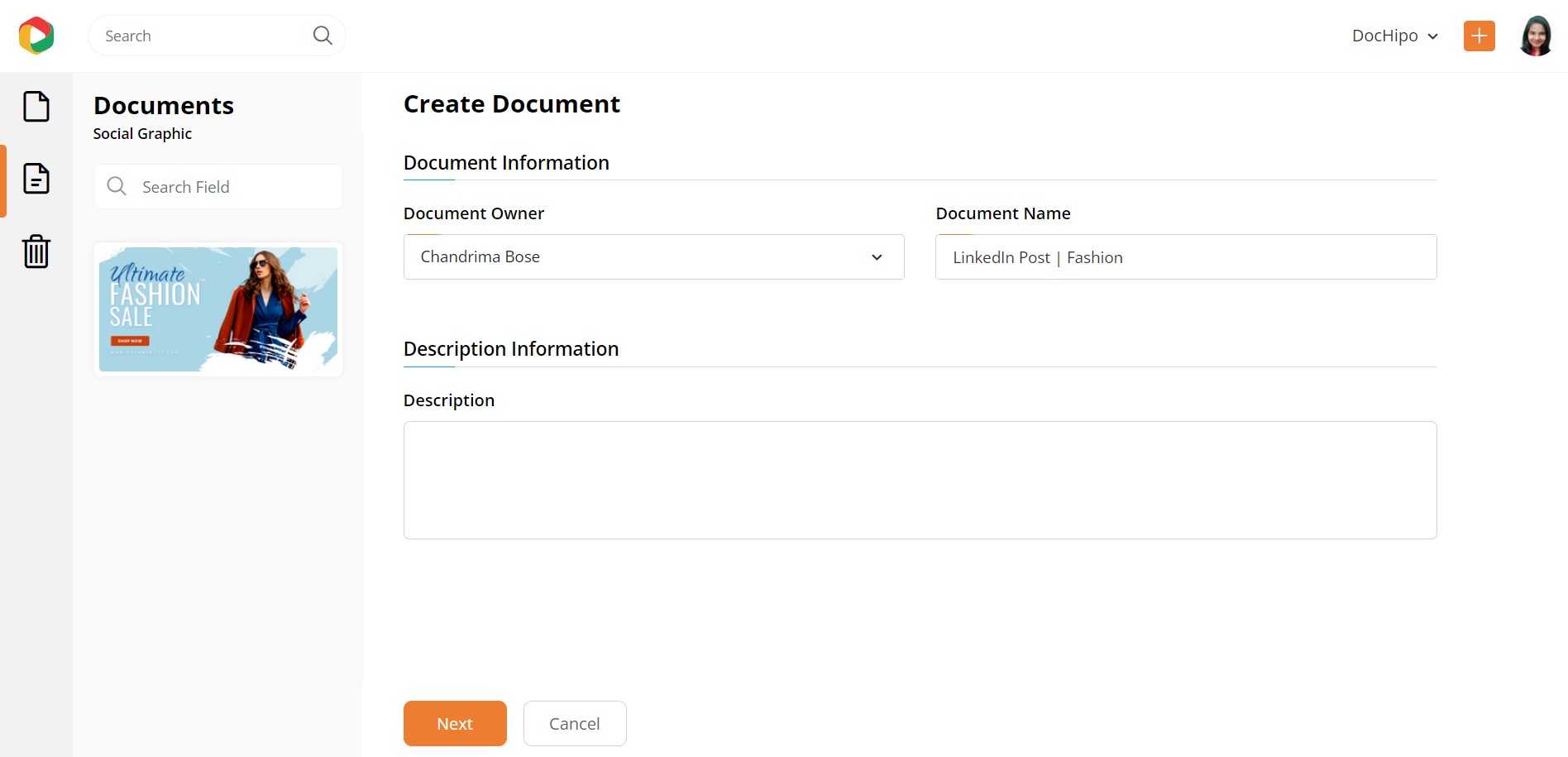 Add New Document Information 