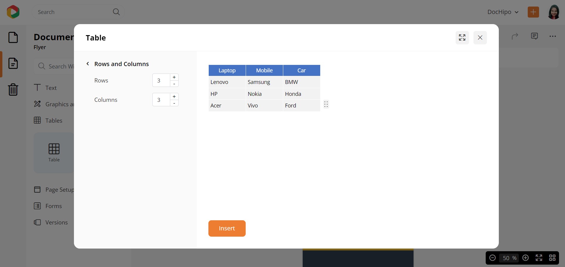 Add Table Rows and Columns