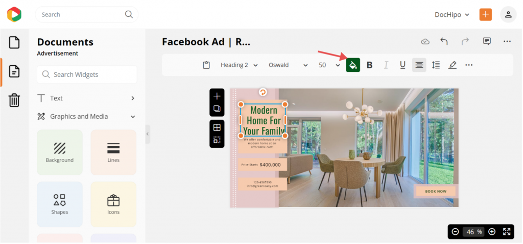 Customize text color of real estate Facebook ad template