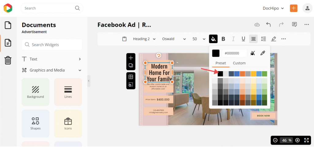 Customize text color of real estate Facebook ad template