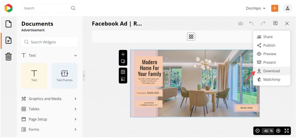 click download real estate Facebook ad design