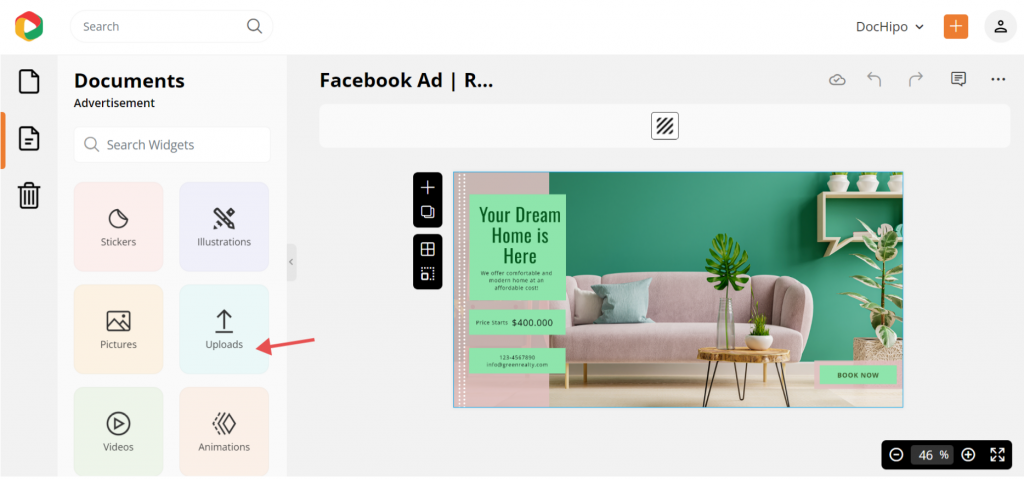 Upload a photo to real estate Facebook ad template