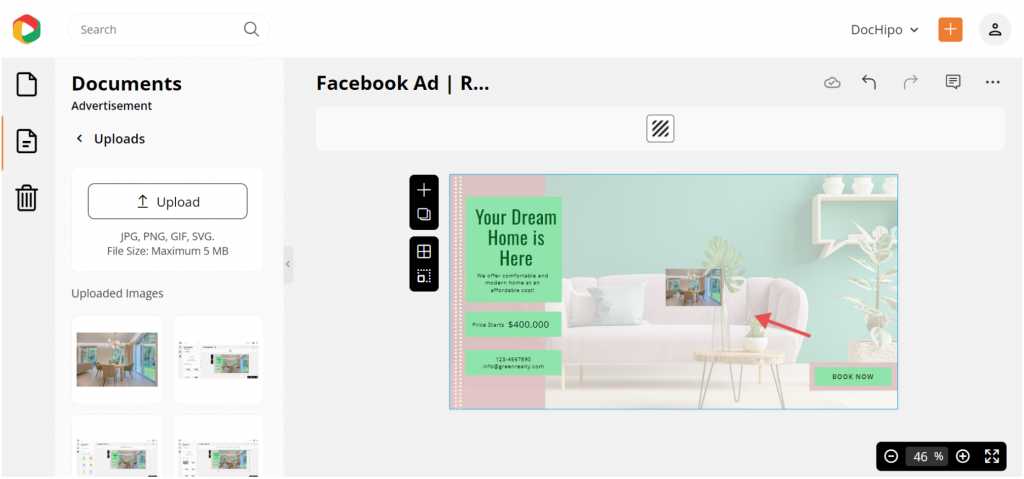 Drag and drop photo to real estate Facebook ad template