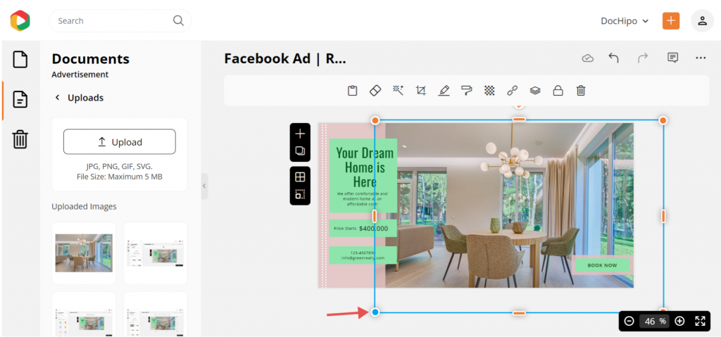 Adjust photo to real estate Facebook ad template